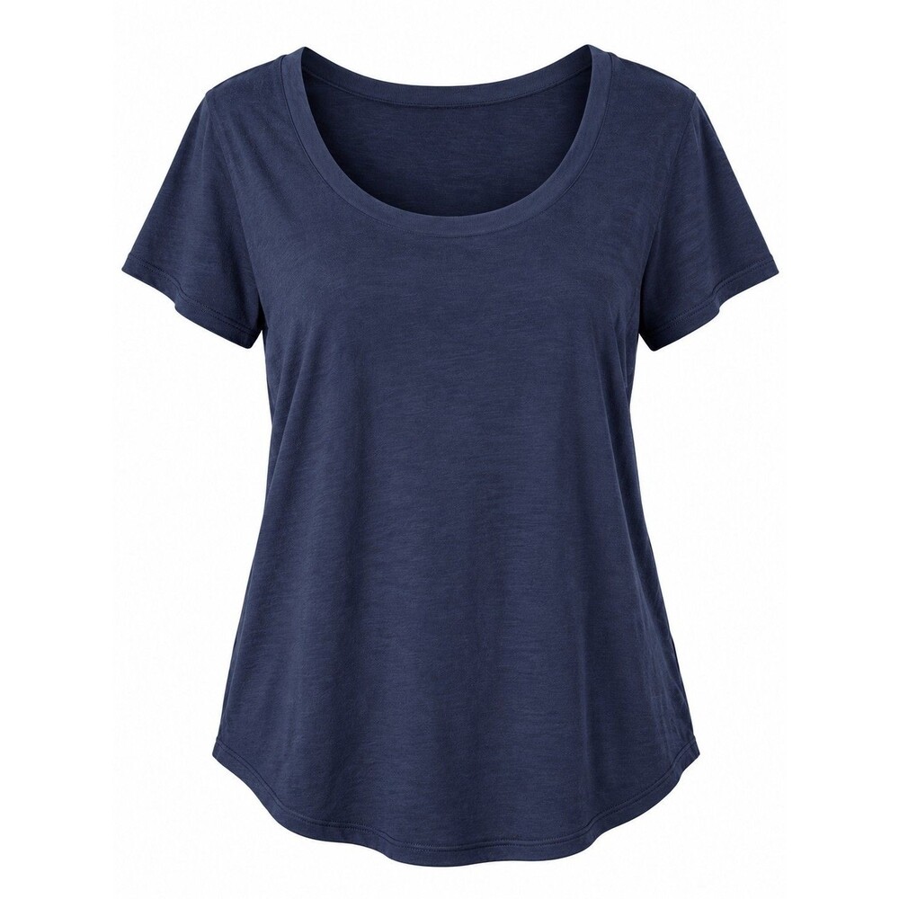 Quince Navy Cotton Modal Scoop Neck Tee Large Minimalist Quiet Luxury